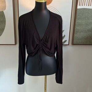 3/$10 Black Tie Front Crop Long Sleeve Blouse